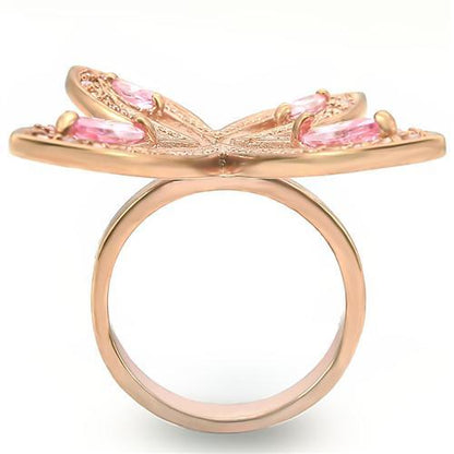 0W381 - Rose Gold Brass Ring with AAA Grade CZ  in Rose