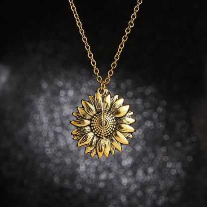 You Are My Sunshine Open Sunflower Necklace in 14K Gold Plating