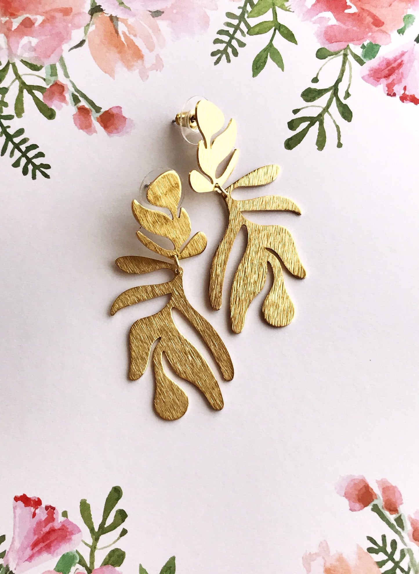 frond earrings - brushed brass