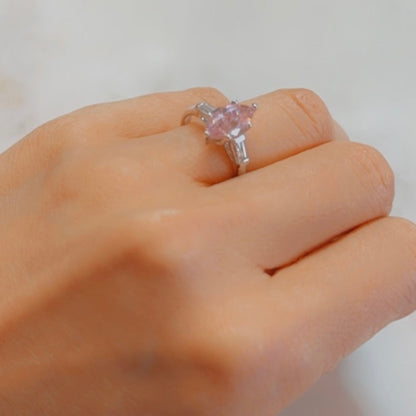 Sterling Silver Luscious Pink Marquise Tapered Baguette Ring