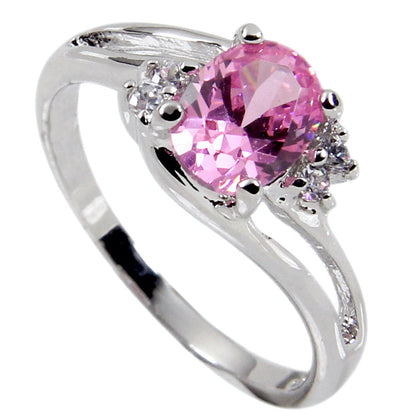 Offset Twist Sterling Silver Oval Pink Stone Ring