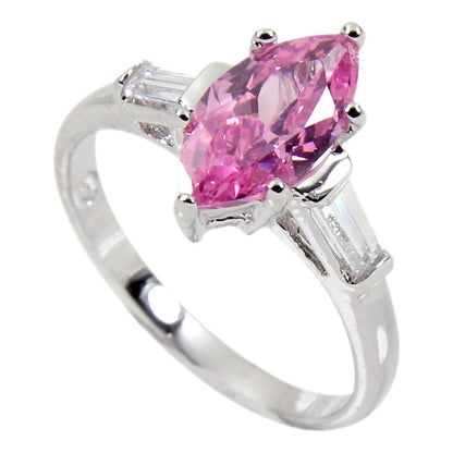 Sterling Silver Luscious Pink Marquise Tapered Baguette Ring