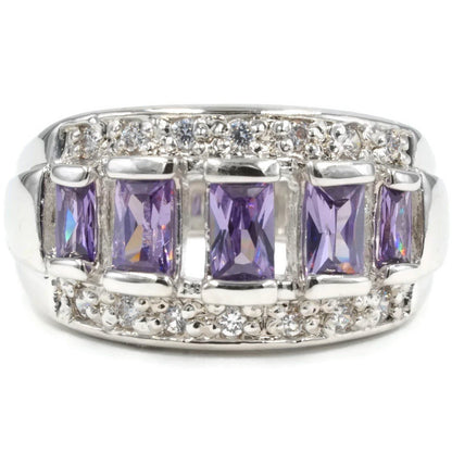 Graduated Emerald-Cut Amethyst Purple Stone Statement Band Ring