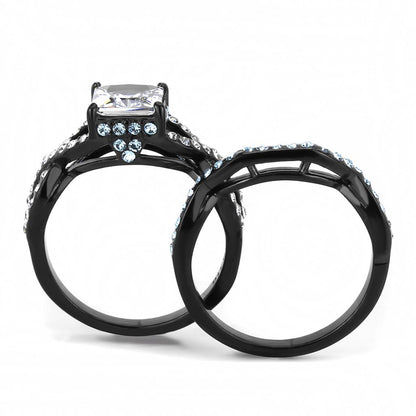 TK3457 - IP Black(Ion Plating) Stainless Steel Ring with AAA Grade CZ