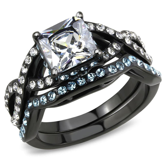 TK3457 - IP Black(Ion Plating) Stainless Steel Ring with AAA Grade CZ